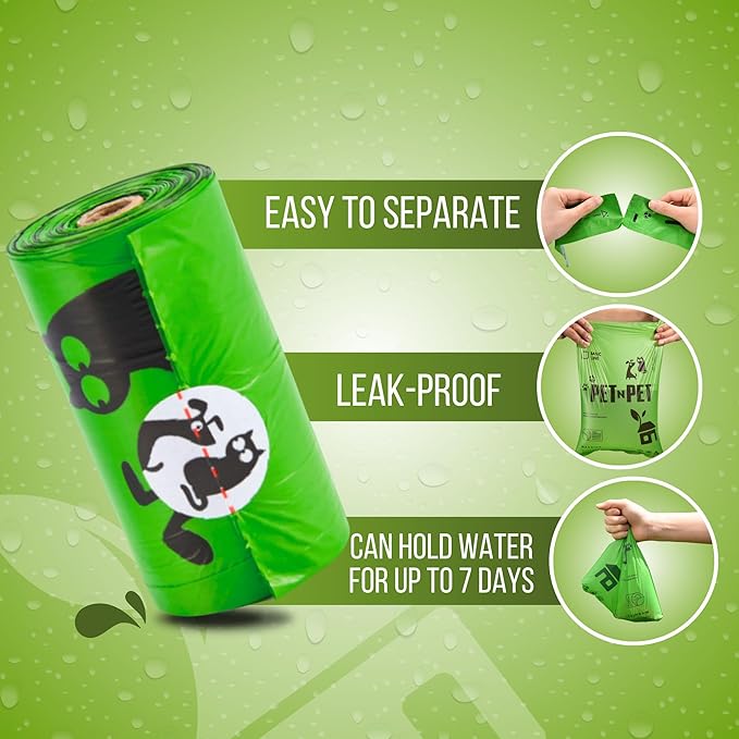 Pet N Pet 1080 Counts Green Poop Bags for Dogs, 41% Plant Based &amp; 59% PE Extra Thick Dog Poop Bags Rolls, 9" x 13", Unscented Pet Waste Bag