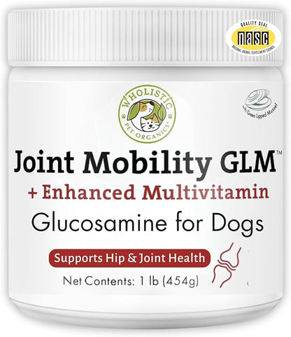 Wholistic Pet Organics Joint Mobility GLM - 1 Lb - Glucosamine for Dogs Chondroitin Supplement Green Lipped Mussels - Joint Supplement for Dogs - Arthritis Pain Reliever for Large &amp; Small Breeds