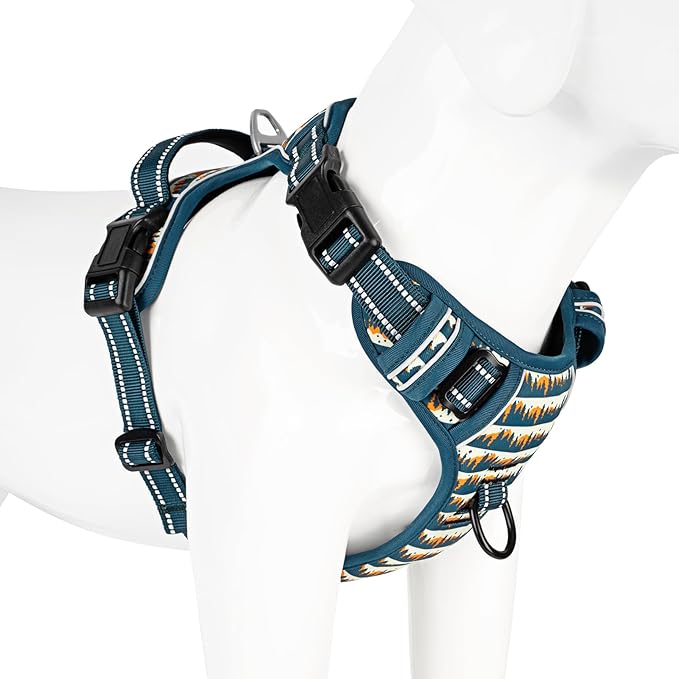Timos No Pull Dog Harness, Release at Neck Reflective 3 Snap Buckles Adjustable No Choke Pet Vest with Front &amp; Back 2 Leash Clips, Soft Padded Control Training Handle for Small Medium Large Dogs