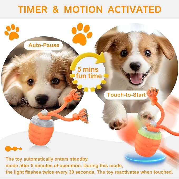 Interactive Dog Toys - [2025 Newly Upgraded] Motion Activated Ball for Small/Medium/Large Dogs, Automatic Moving Dog Toy Wicked Ball for Boredom &amp; Training, Music, USB Rechargeable (Orange)