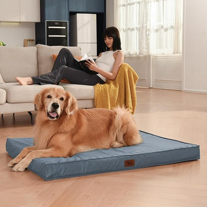 Outdoor Dog Bed for Medium Dogs, Waterproof Dog Crate Bed for Puppy Beds, Orthopedic Egg Crate Foam Pet Bed with Washable and Removable Oxford Cover, Blue