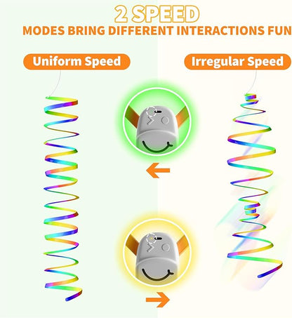 Interactive Cat Toy,Automatic Cat Toy for Indoor Cats,Hanging Door Clip Ribbon 360° Rotation,Feather &amp; Rainbow Cat Stimulating Ribbons Cat Toys for Bored Adult/Kitten Exercise