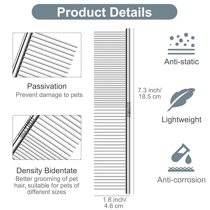 YIRU Dog Cat Grooming Combs,Large Steel Comb for Knots,Mats &amp; Loose Hair Removal,Professional Grooming Comb for Dogs Cats