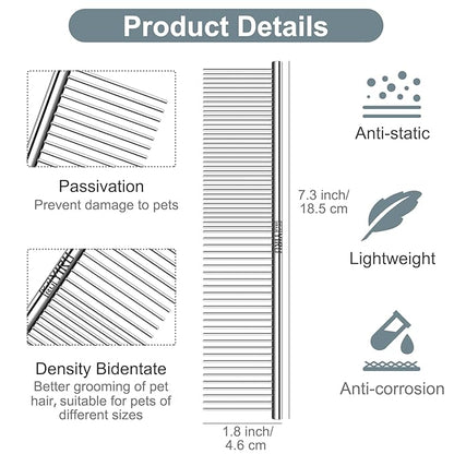 YIRU Dog Cat Grooming Combs,Large Steel Comb for Knots,Mats &amp; Loose Hair Removal,Professional Grooming Comb for Dogs Cats