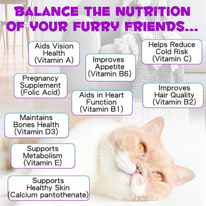 Cat Multivitamin,15 in 1 Cat Vitamins Liquid Drops Supplements for Heart Health, Bones, Joint, Skin &amp; Coat, Bladder, Immune System Support 60ml-2pcs