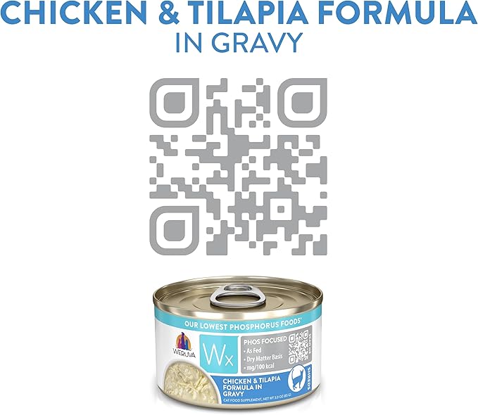 Weruva Wx Phos Focused, Chicken &amp; Tilapia Formula in Gravy, 3oz Can (Pack of 12)