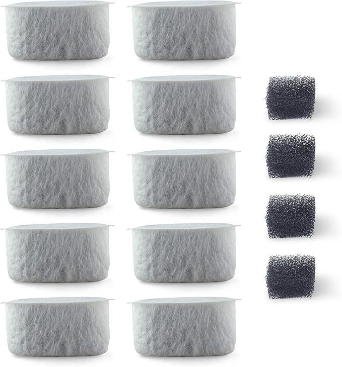PET STANDARD Replacement Water Filter &amp; 4 Pack Replacement Pre-Filter Sponges Compatible With WOPET® 67oz/2L Automatic Pet Fountain, Pack of 10
