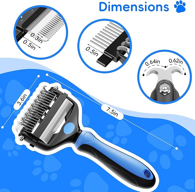 3-in-1 Pet Deshedding Tool – Grooming Brush for Dogs &amp; Cats with Undercoat Rake &amp; Dematting Comb (Blue)