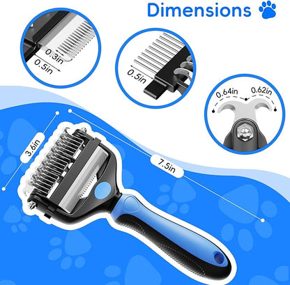 3-in-1 Pet Deshedding Tool – Grooming Brush for Dogs &amp; Cats with Undercoat Rake &amp; Dematting Comb (Blue)