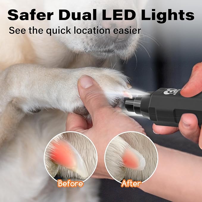 Casfuy 6-Speed Dog Nail Grinder - Newest Enhanced Pet Nail Grinder Super Quiet Electric Dog Nail Trimmer Rechargeable Painless Paws Grooming &amp; Smoothing Tool for Large Medium Small Dogs (Grey)