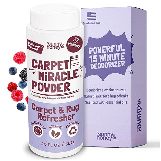 Sunny &amp; Honey Carpet Freshener Powder - 20 Oz Pack, Wildberry Scent - Carpet Deodorizer Powder &amp; Odor Eliminator for Upholstery, Furniture &amp; Rugs, Kid &amp; Pet Safe