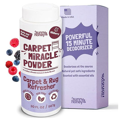 Sunny &amp; Honey Carpet Freshener Powder - 20 Oz Pack, Wildberry Scent - Carpet Deodorizer Powder &amp; Odor Eliminator for Upholstery, Furniture &amp; Rugs, Kid &amp; Pet Safe