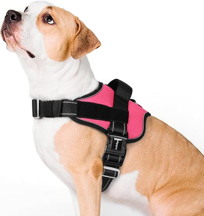 rabbitgoo Dog Harness for Large, Easy On Pet Vest with One Buckle, No Pull Adjustable Service Harness with D-Ring &amp; Handle, Reflective for Safety Walking, Training, Pink, L