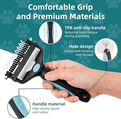 3-IN-1 Pet Grooming Tool - Undercoat Rake, Dematting Comb &amp; Deshedding Brush for Cats &amp; Dogs - Removes Mats, Tangles &amp; Loose Fur, Reduces Shedding &amp; Prevents Hair Mess (Blue)