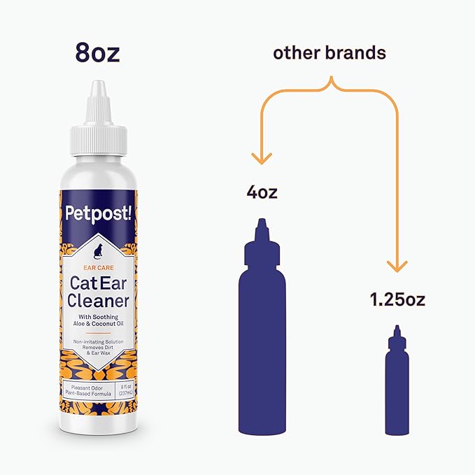 Petpost | Cat Ear Cleaner - Best Ear Remedy for Cats - Natural Coconut Oil Treatment Drops - Alcohol &amp; Medicine Free - 8 oz.