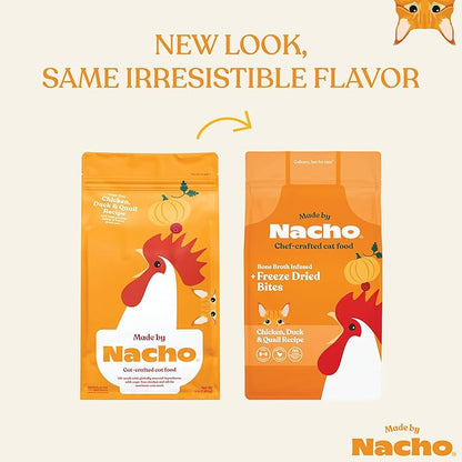 Made by Nacho Dry Cat Kibble 2lb Bag, High Protein Premium Cat Food with Freeze-Dried Pieces, Cage-Free Chicken, Duck &amp; Quail, Limited Ingredients, Single Bag