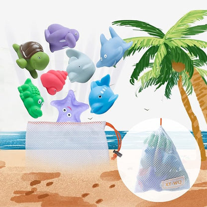 XY-WQ Bath Toys No Hole, for Infants&amp; Toddlers, No Hole Bathtub Toys (Sea Animals Ⅱ, 9 Pcs with Mesh Bag)