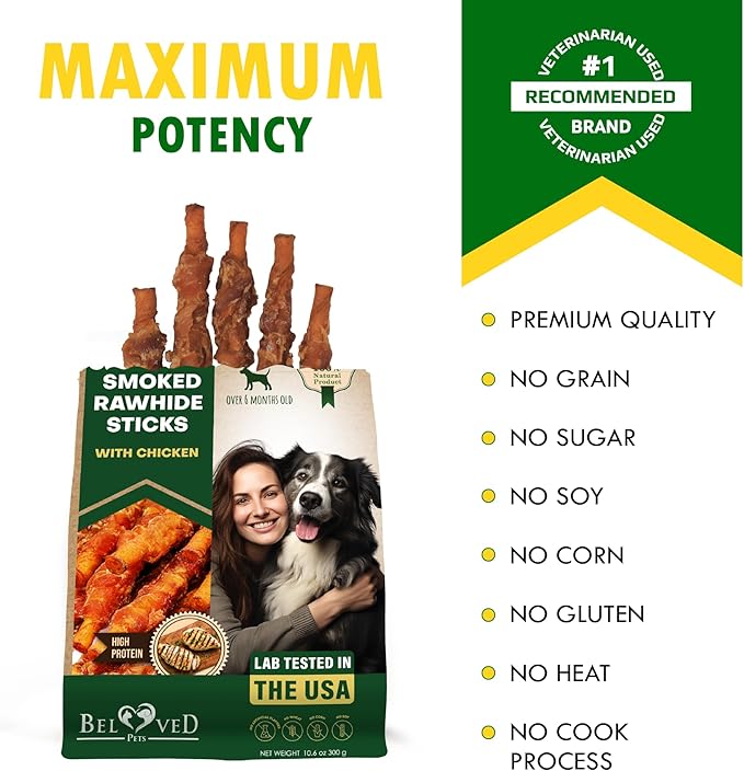 Dog Treats Rawhide Sticks Wrapped with Chicken 11 oz Pet Natural Chew Treats - Grain Free Meat &amp; Human Grade Dried Snacks - Best for Small &amp; Large Dogs (10.6 Ounce (Pack of 1), Smoked Chicken)