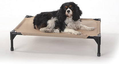 K&amp;H Pet Products Cooling Elevated Dog Bed, Outdoor Raised Cot with Waterproof Breathable Mesh for Medium Dogs, Portable Place Bed with Heavy-Duty Metal Frame &amp; Hammock Style Cover - Medium Tan