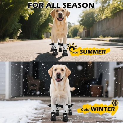 EXPAWLORER Halloween Anti Slip Dog Socks to Prevent Licking Paws, Boots &amp; Paw Protectors with Grippers,Doggie Booties for Hardwood Floors for Small Medium Large Senior Dogs Costume White Ghost Wings S