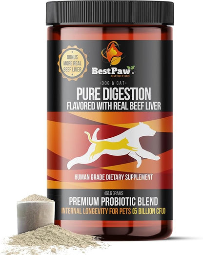 Dog &amp; Cat Premium Probiotic Prebiotic &amp; Digestive Enzymes 5 Billion CFU Organic Turmeric Coconut Oil Pure Pumpkin &amp; Kelp for Healthy Bowels Gut &amp; UTIs Beef Liver Flavor