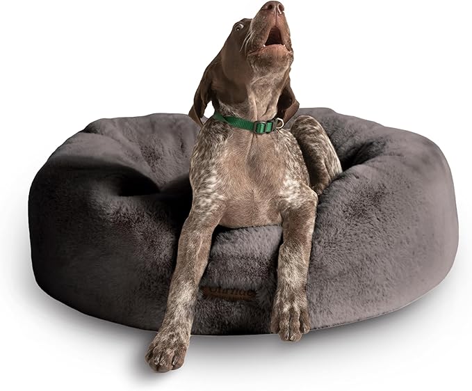 UnHide Floof Pet Bed - Medium (28" x 10") - Extra Soft Dog Bed - Removable Faux Fur Cover - Machine Washable - Helps Ease Pet Anxiety &amp; Provides The Perfect Sleep - Charcoal Charlie