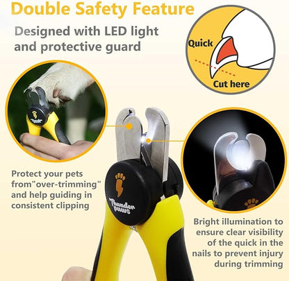 LED Dog Nail Clippers with Light, Trimmers with Protective Guard, Quick Sensor, Safety Lock and Nail File - Suitable for Large and Small Dogs &amp; Cats (Yellow, LED)