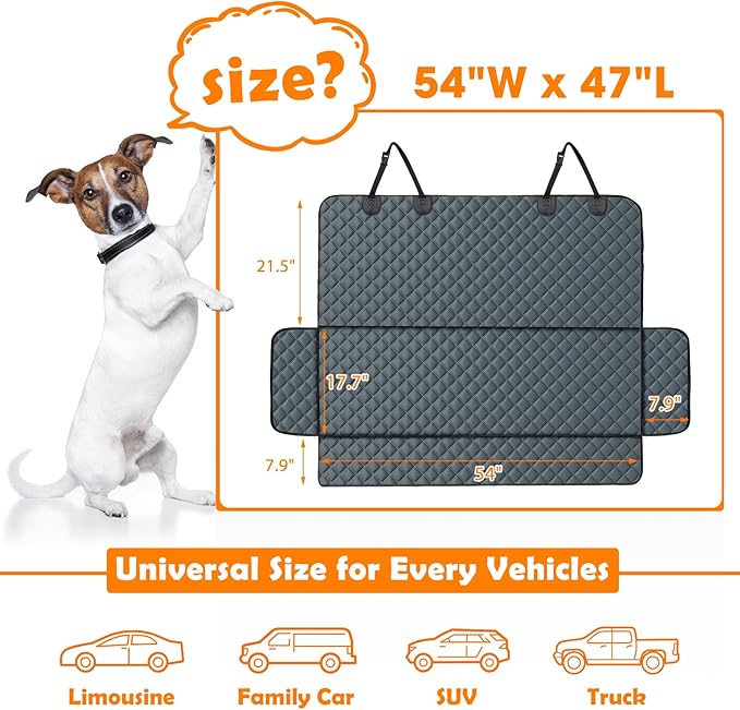 MIXJOY Dog Car Cover for Back Seat Cover Protector Waterproof Dog Seat Covers for Cars, Car Seat Protector for Dogs with 1 Dog Seat Belt, Nonslip Back Seat Cover for Kids, Trucks &amp; SUV, Grey