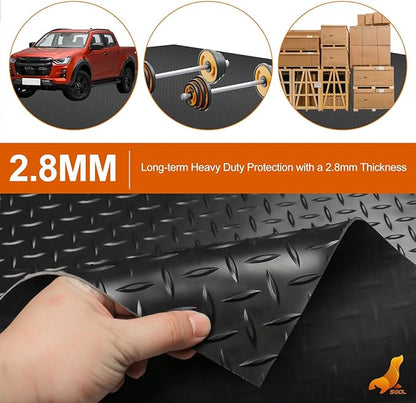 SEAL 6 x 8 Ft Premium Garage Floor Mat, Solid 2.8mm Thickened Black Commercial Grade Heavy Duty Parking Mat for Garage Floor, Golf Cart, Water/Stain Resistant Floor Runner (Embossed Diamond Plate)