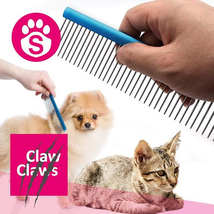 7.5" Greyhound Oval Grooming Comb – Blue Aluminum Spine, Stainless Steel Teeth Comb for Long-Haired Dogs &amp; Cats, Removes Mats, Tangles, and Loose Fur – Lightweight for Long Time Deshedding