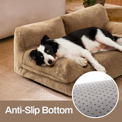 MEWOOFUN Cat Bed for Indoor Cats, Washable Dog Beds for Small Medium Dogs &amp; Cats, Fluffy Cat Couch with Non-Slip Bottom, 26×19×13 Inch (Camel, 33.5" L x 25.6" W x 11.5" Th)