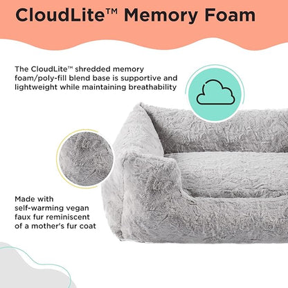 Best Friends by Sheri Lux Lounge Bed Calming Faux Fur Dog Bed, Gray, Large, 36" x 27"