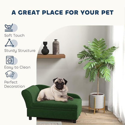 PawHut Luxury Fancy Dog Couch with Hidden Storage, Small Dog Sofa Bed with 2" Soft Foam, Modern Pet Furniture for Puppies &amp; Little Breeds, Green