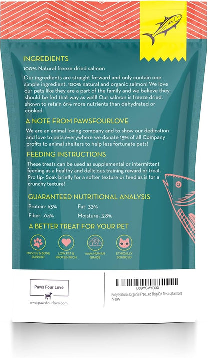 Organic Freeze Dried Dog &amp; Cat Treats - Single Ingredient, Grain Free Food Toppers for Healthy Pets, No Fillers or Preservatives (3 Bag, Salmon)