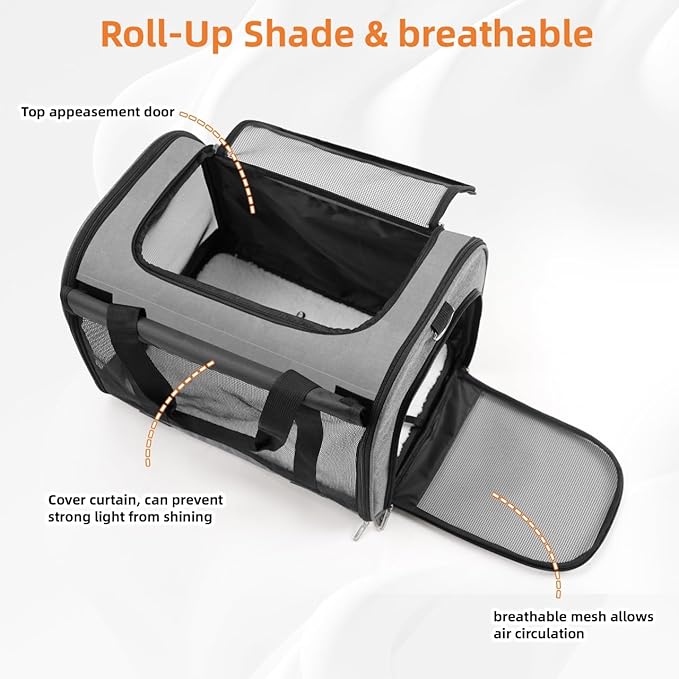 TWDEPART Cat Carrier Backpack - Multifunctional, Firm &amp; Foldable with Roll-Up Shade, Breathable Design Includes Collapsible Bowl &amp; Cushion (Grey)