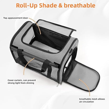 TWDEPART Cat Carrier Backpack - Multifunctional, Firm &amp; Foldable with Roll-Up Shade, Breathable Design Includes Collapsible Bowl &amp; Cushion (Grey)