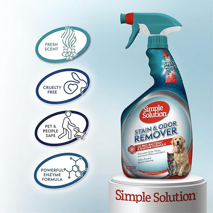 Simple Solution Stain &amp; Odor Eliminator for Pets, Carpet Deodorizer, Enzyme Pet Odor Eliminator for Home, Stain Remover for Cat &amp; Dog Pee, Urine Destroyer, Carpet Cleaner Spray, 32 oz