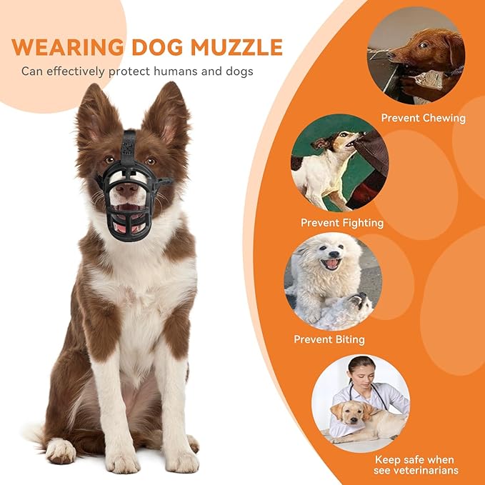 Dog Muzzle – Lightweight Breathable Basket Muzzle, Anti-Biting &amp; Chewing, Adjustable Fit for Small, Medium &amp; Large Dogs(Size 3)