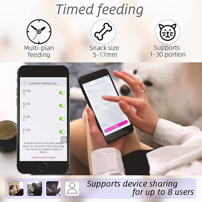 SKYMEE 8L/12L 2.4G &amp; 5G WiFi Aautomatic Large Dog Feeder &amp; Automatic cat feeders -1080P Full HD Pet Camera Treat Dispenser with Night Vision and 2-Way Audio