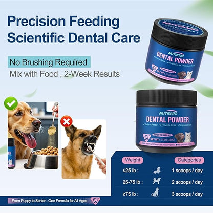 Dental Powder for Dogs &amp; Cats - 5 Strains of Probiotics with 10B CFU, Natural Ingredients for Plaque &amp; Tartar Control, Fresh Breath Oral Care,Safe for All Breeds &amp; Ages Pets - 6.35oz(180g)