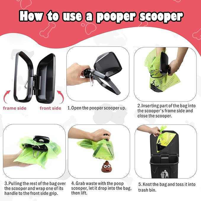 Pooper Scooper with Swivel Bin-Heavy-Duty Metal Rake &amp; Spade, Portable Poop Scooper,Includes 100 Waste Bags, Easy to Clean, Perfect for Grass Dirt or Gravel,Ideal for Small Medium Large Dogs