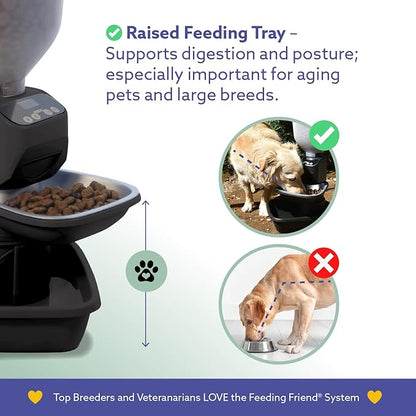 Automatic Dog &amp; Cat Food Feeder with Water Dispenser – Smart Pet Feeder with Portion Control, OLED Display, Anti Jam Design, Battery Operated Dispenser for Small Pets - Black