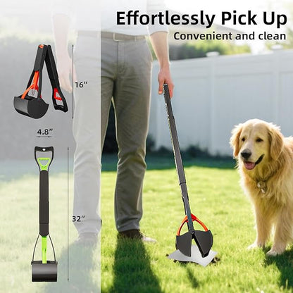 2 Pack 32 Inch Foldable Dog Pooper Scooper,Dog Poop Pick Up Tool for Large&amp;Small Dogs,Sturdy &amp; Light Weight,Easy to Carry and Clean