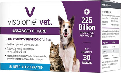Visbiome® Vet Advanced GI Care Probiotic for Dogs &amp; Cats – 225B CFU, 8-Strain Formula – Veterinarian Recommended, Clean Label Certified – 30 Packets