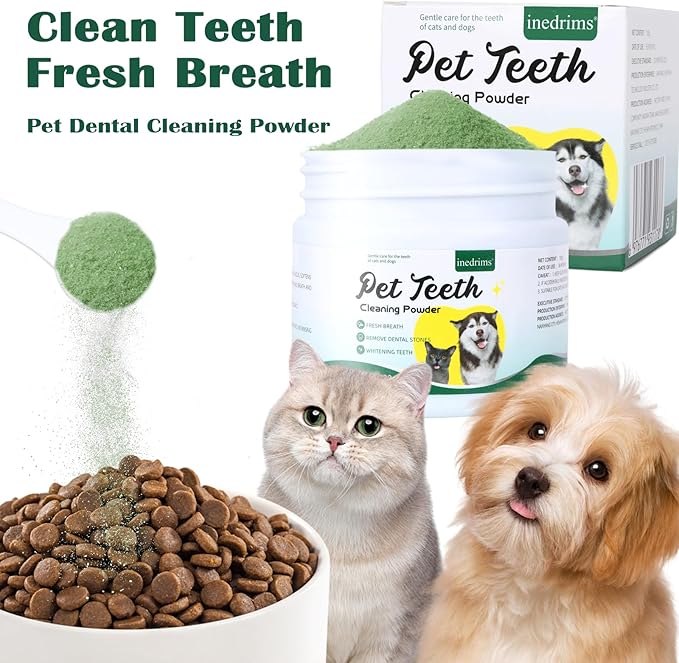 Dog Teeth Cleaning Powder, Dog Dental Powder and Cats Breath Freshener, Bad Breath &amp; Tartar Remover for Pets, Suitable for Large, Medium &amp; Small Canine(Green)