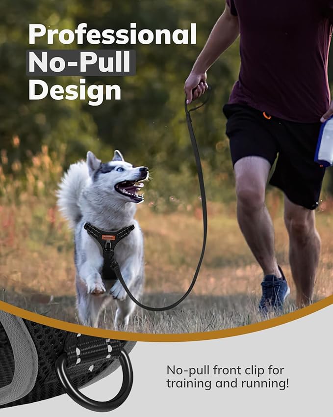 MIDOG No-Pull Dog Harness | Adjustable &amp; Reflective Pet Harness Leash Set for Small Medium Large Dogs Walking, Training| No Choke, Front Clip, Soft Padded Vest with Easy Control Handle - Black, M