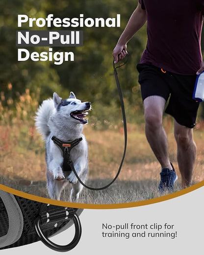 MIDOG No-Pull Dog Harness | Adjustable &amp; Reflective Pet Harness Leash Set for Small Medium Large Dogs Walking, Training| No Choke, Front Clip, Soft Padded Vest with Easy Control Handle - Black, M