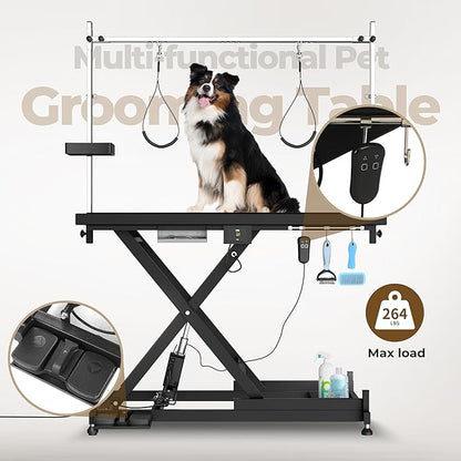 Electric Pet Grooming Table for Large Dogs - Professional Heavy Duty Height Adjustable Pet Grooming Station with Anti Slip Tabletop, Two Nooses &amp; Tool Organizer, Maximum Capacity Up to 250 lbs Black
