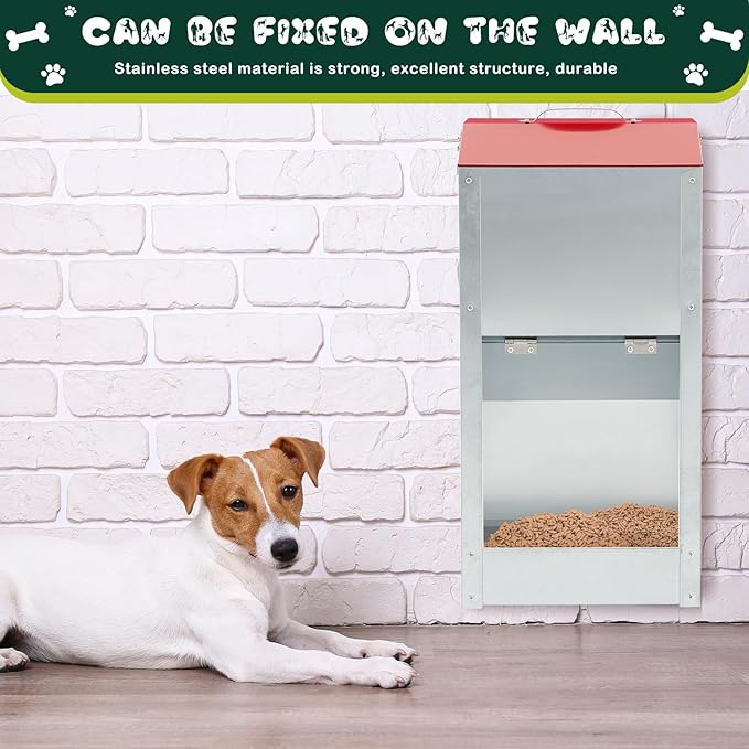 No Installation Large Galvanized Automatic Dog Feeder with Handle 25 Lbs Large Breed Dog Food Dispenser 11.5&