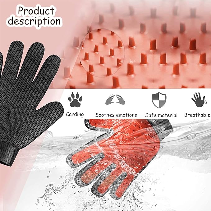 Pet Grooming Glove Hair Remover Brush Gentle Deshedding Efficient Pet Mitt Pet Massage Gloves Left &amp; Right Hand Draw Dogs Cats Horses Long Short Fur (1Pair Left &amp; Right Hand)